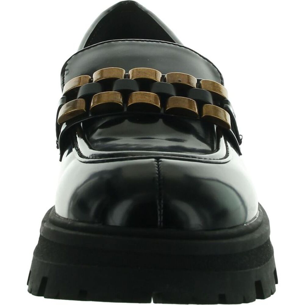 Mia Womens Black Lugged Sole Faux Leather Loafers Shoes NWOB_3